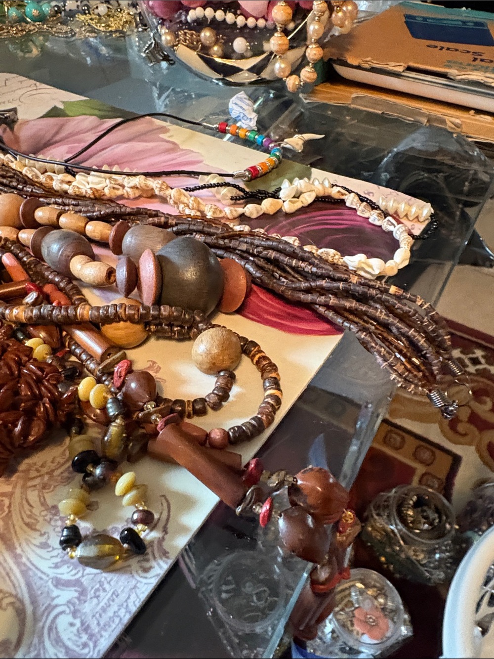 Bohemian Mixed Wood and Bead Layered Necklace ,Ethnic Boho necklaces, bracelets - Picture 8 of 13